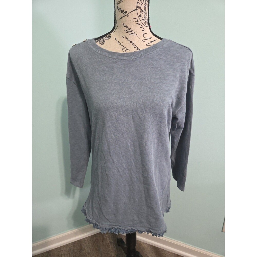 Spartina 449 Hudson Fringe Top Blue Mirage Cotton Sweater Knit Top Medium